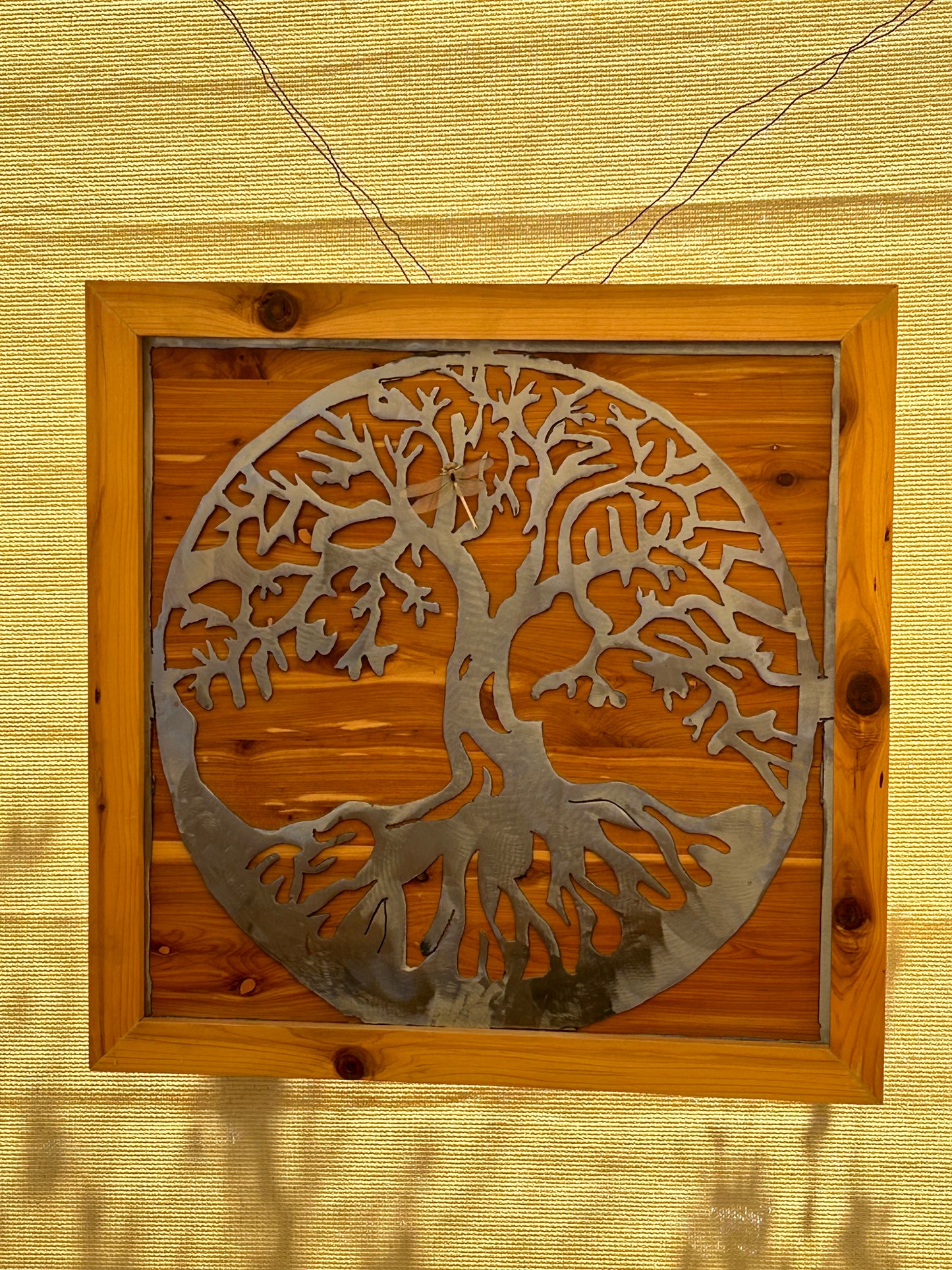 Framed and wood background tree of life